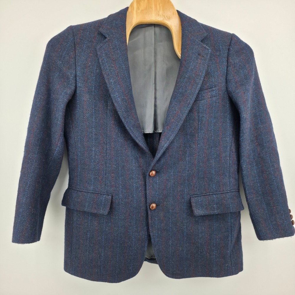Stanley Blacker Harris Tweed Blue Striped Wool Blazer Sport Coat Mens 44R